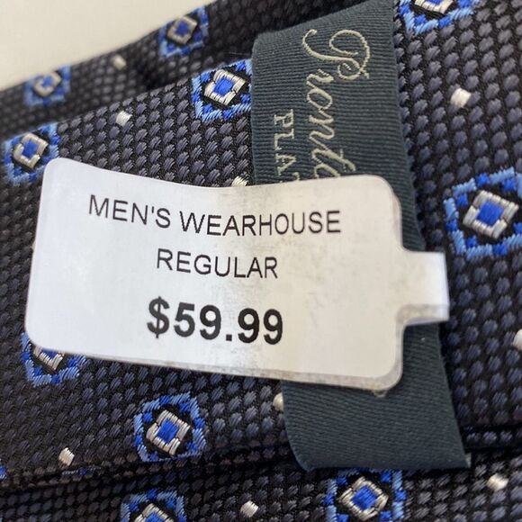 Pronto Uomo platinum gray white blue 100%silk regular length 29 1/2 inches - Picture 5 of 7